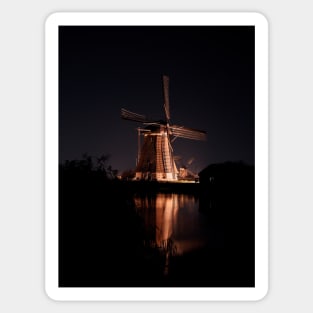 Dutch Windmill's Glowing Reflection Sticker